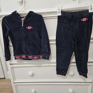 Toddler Juicy Couture Dark Blue Velour Track Suit Set - Size 3t